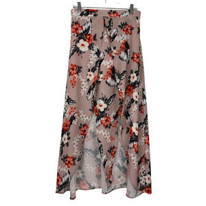 Boho Style Pink Beige Floral Long Wrapped Skirt Size 5 Lined Elastic Back Waist